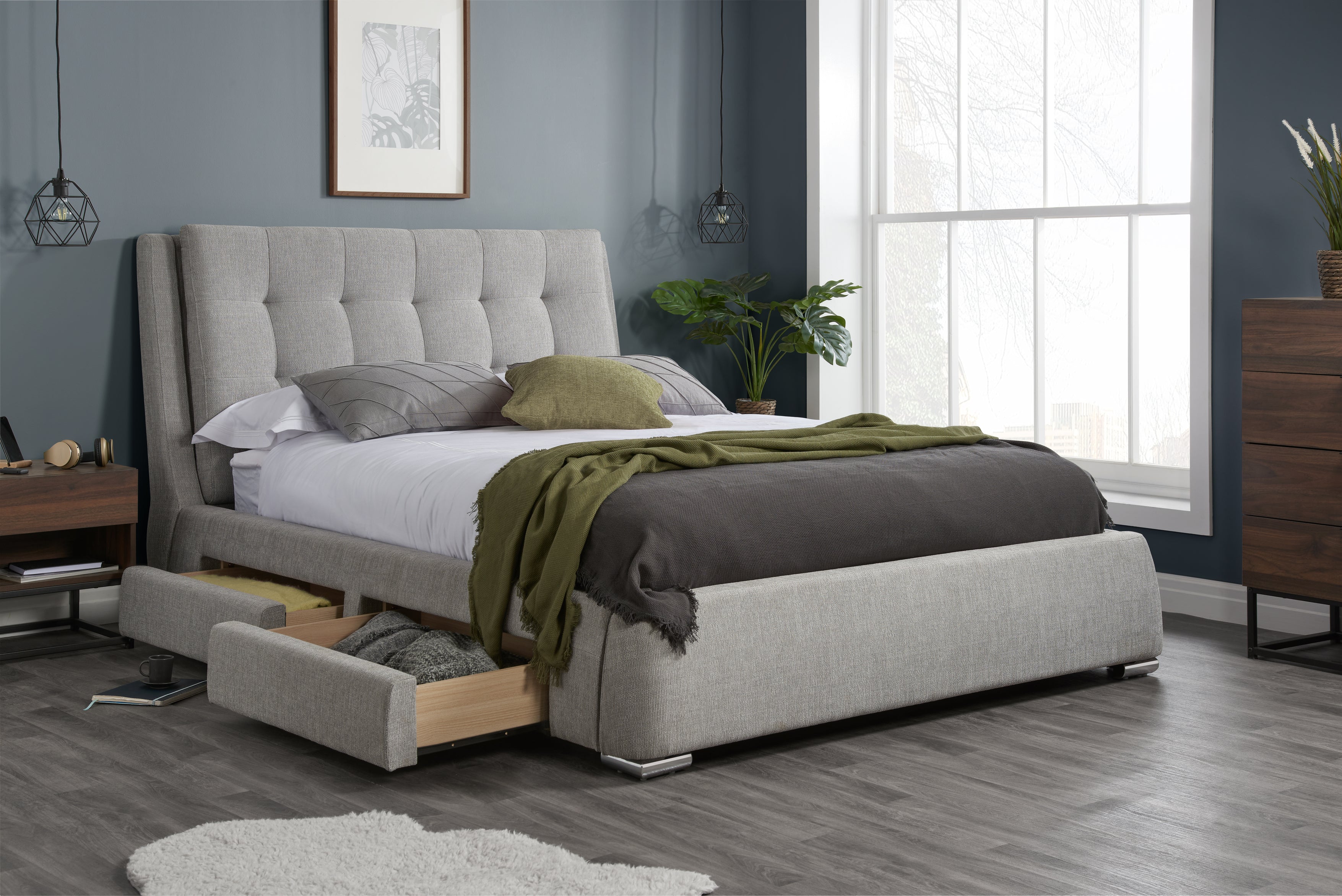 Mayfair Grey Fabric Storage Super King Bed + Super King Bliss Mattress