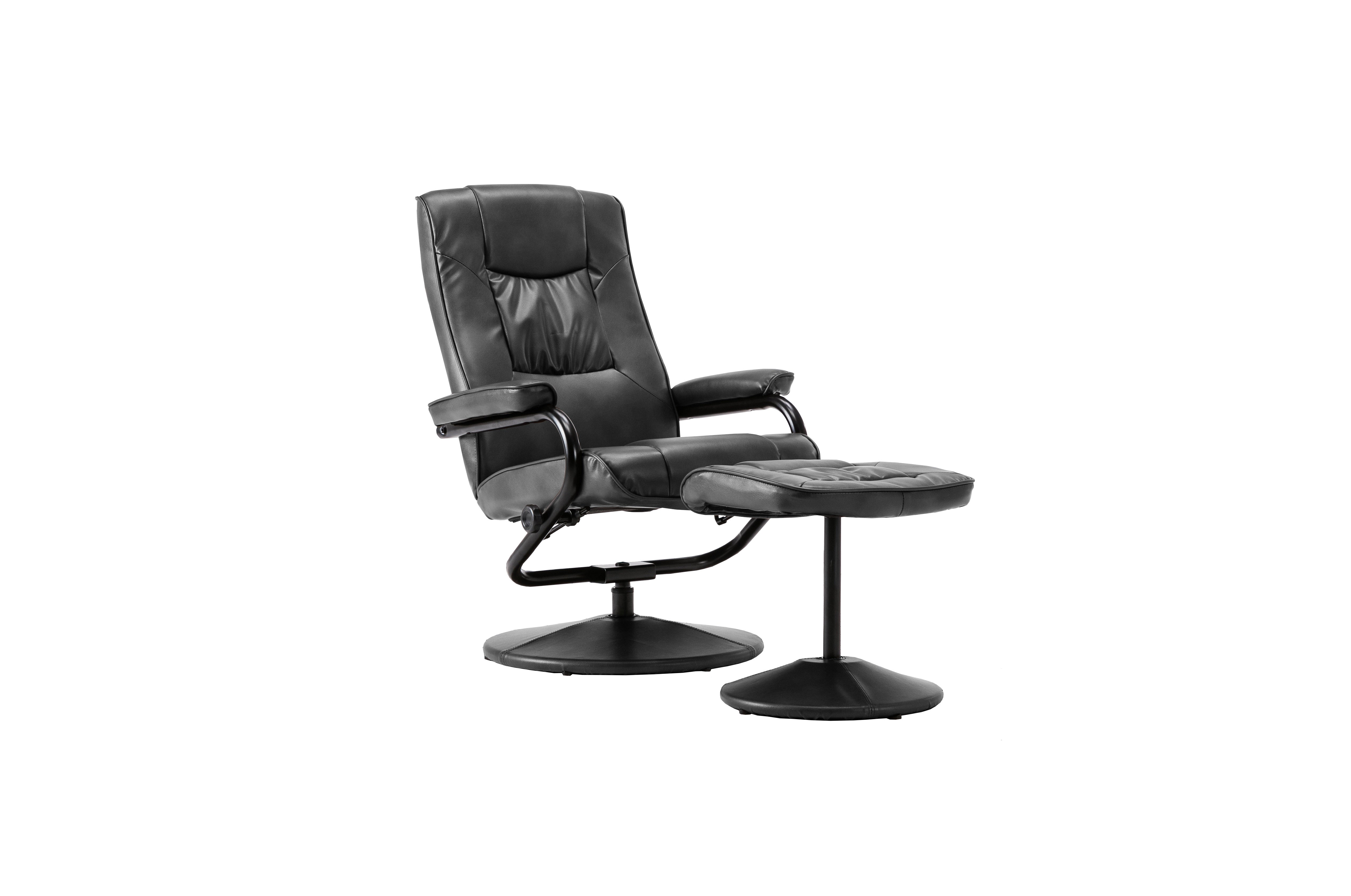 Marazion Black Leather Swivel Chair & Footstool