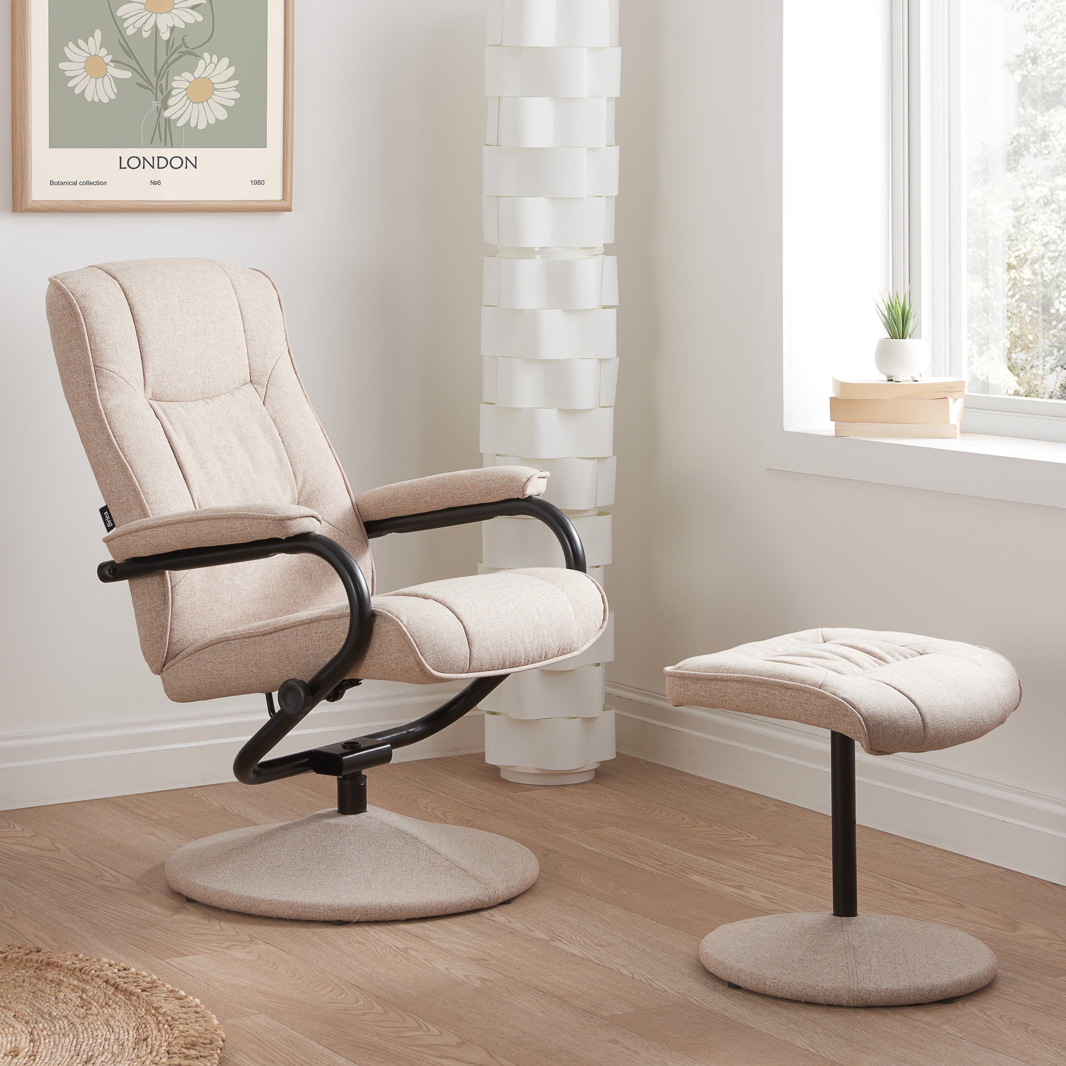 Marazion Wheat Fabric Swivel Chair & Footstool