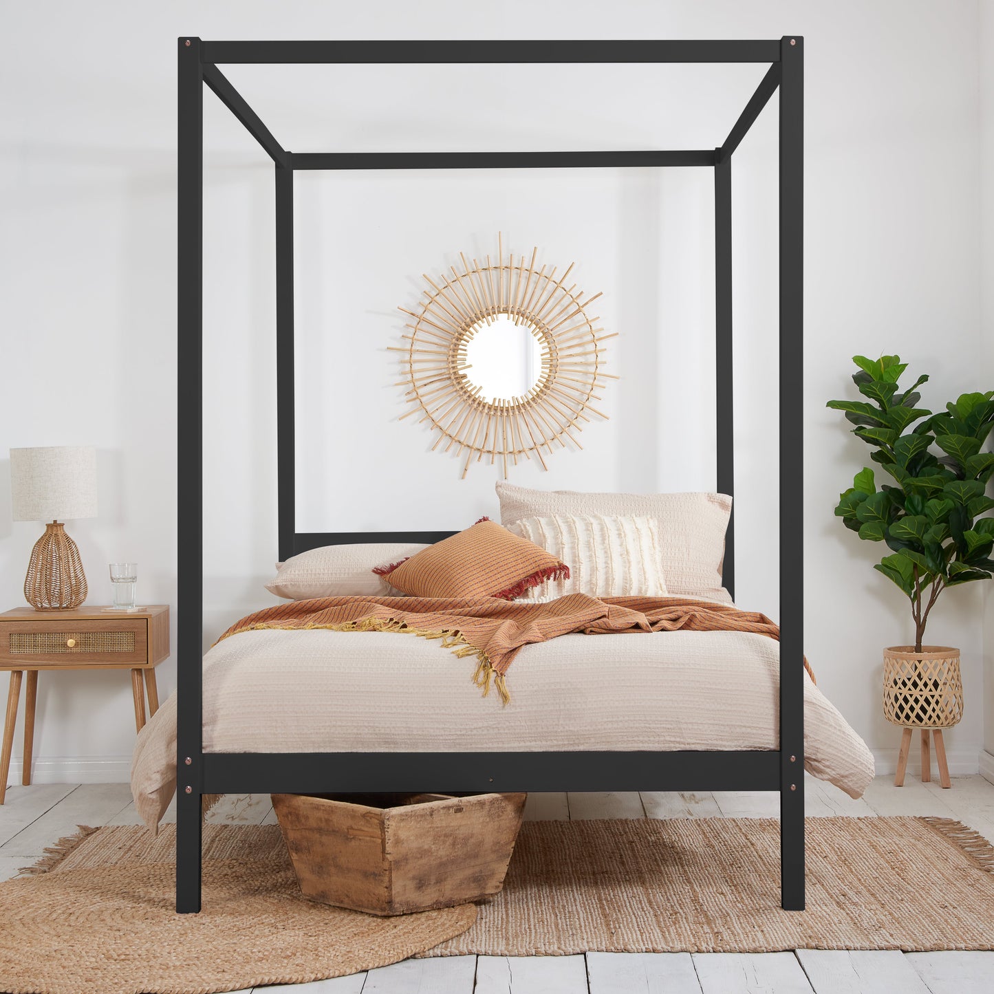 Mercia Black Four Poster King Bed + Heaven King Mattress