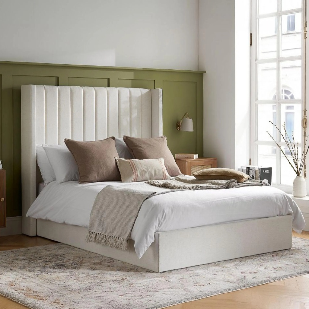 Maisey Cream Fabric Ottoman King Bed + Sleep Happy Balance 800 Pocket Sprung Memory Foam Mattress