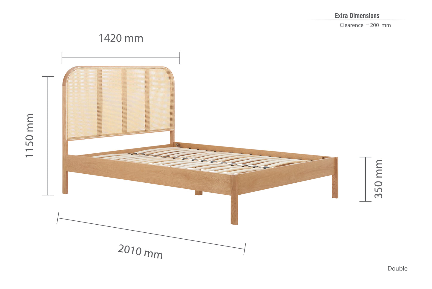 Margot Oak Rattan Double Bed + Heaven Double Mattress
