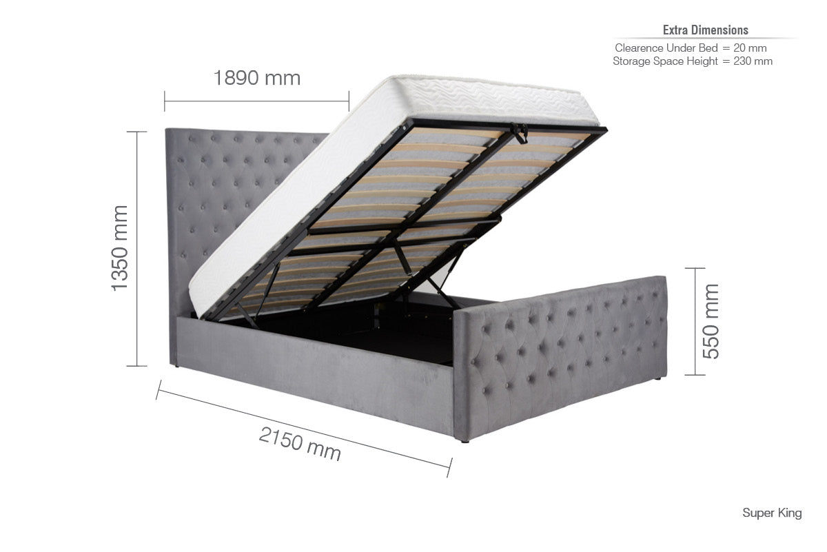 Marquis Grey Super King Ottoman Bed + Super King Heaven Mattress