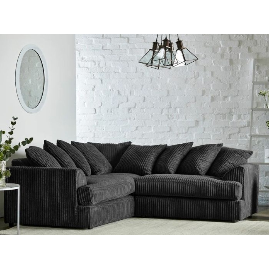 Truro Black Soft Jumbo Cord Corner Sofa