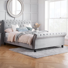 Opulence Silver Sleigh Double Bed + Heaven Double Mattress