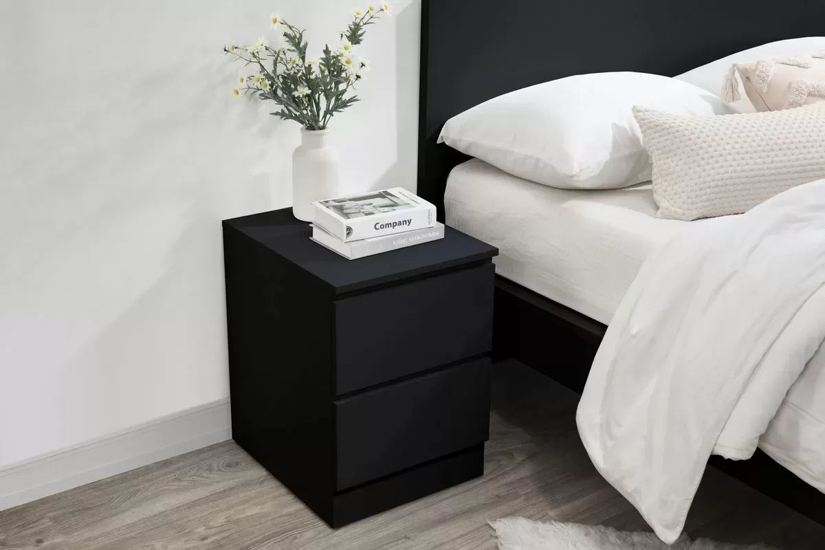 Oslo Black 2 Drawer Bedside