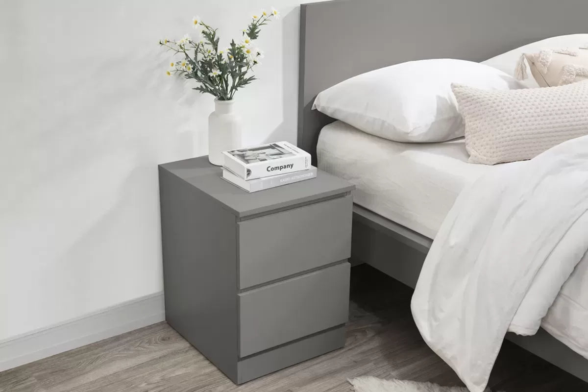 Oslo Grey 2 Drawer Bedside