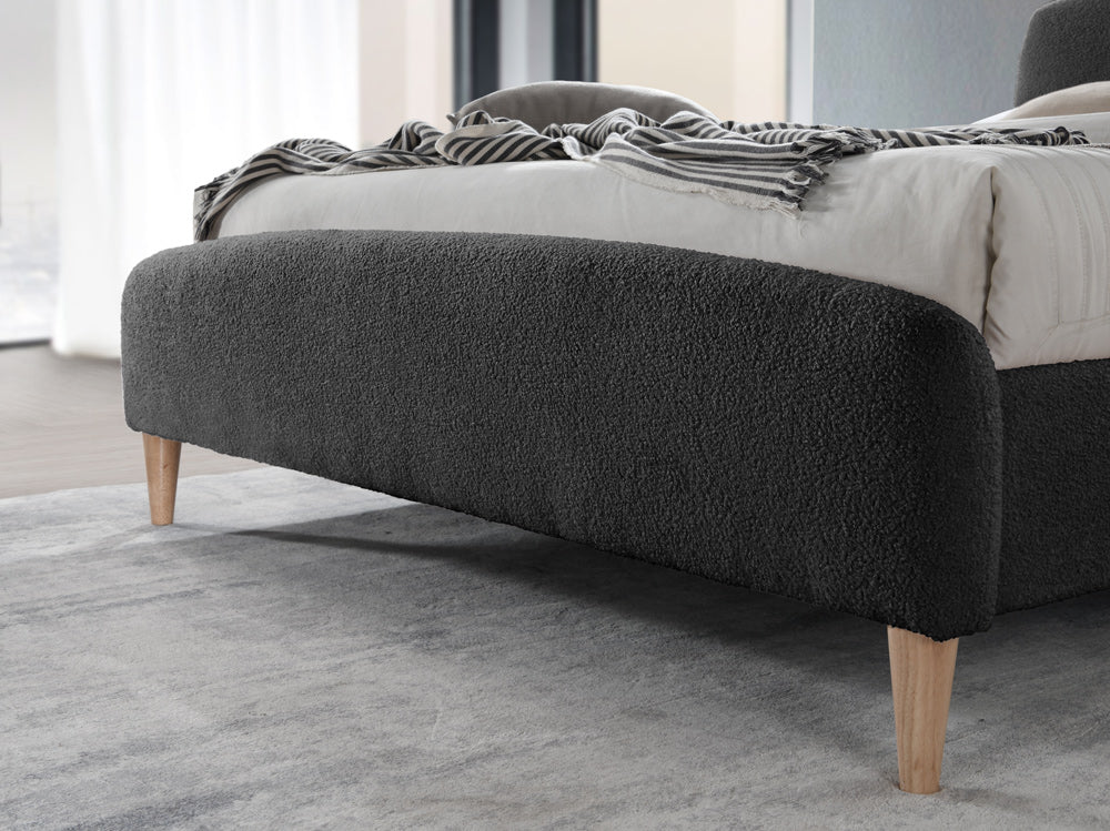 Otley Boucle Fabric Charcoal Double Bed + Heaven Double Mattress
