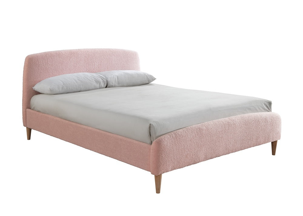 Otley Boucle Fabric Blush Pink Double Bed + Heaven Double Mattress