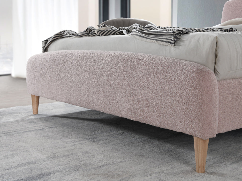Otley Boucle Fabric Blush Pink Double Bed + Heaven Double Mattress