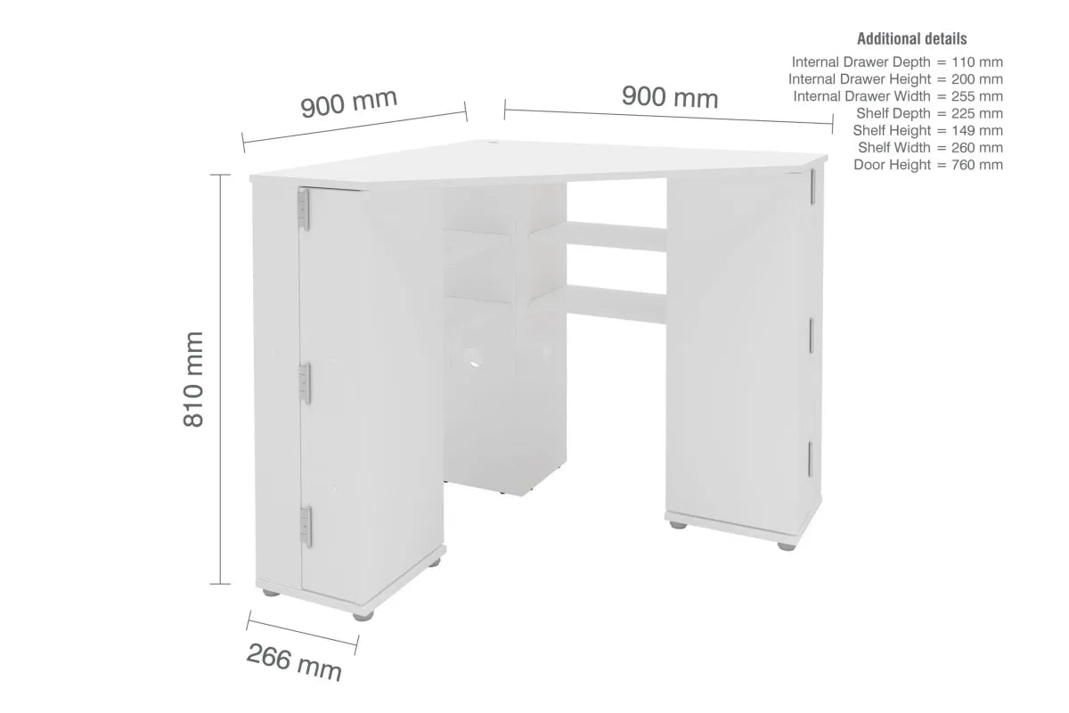 Olivia White Corner Dressing Table With Storage