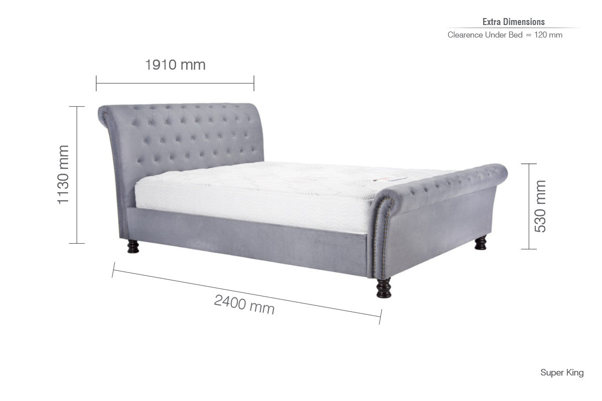 Opulence Silver Sleigh Super King Bed + Super King Heaven Mattress