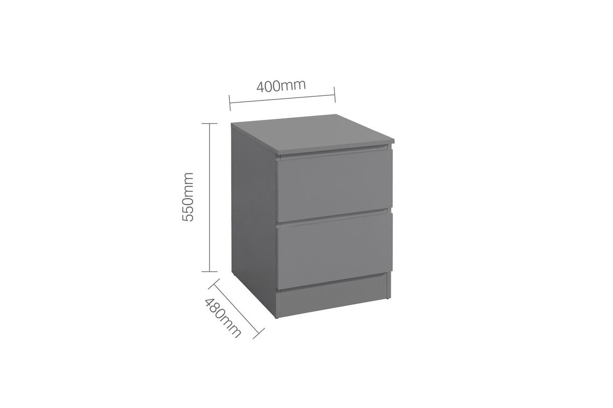 Oslo Grey 2 Drawer Bedside