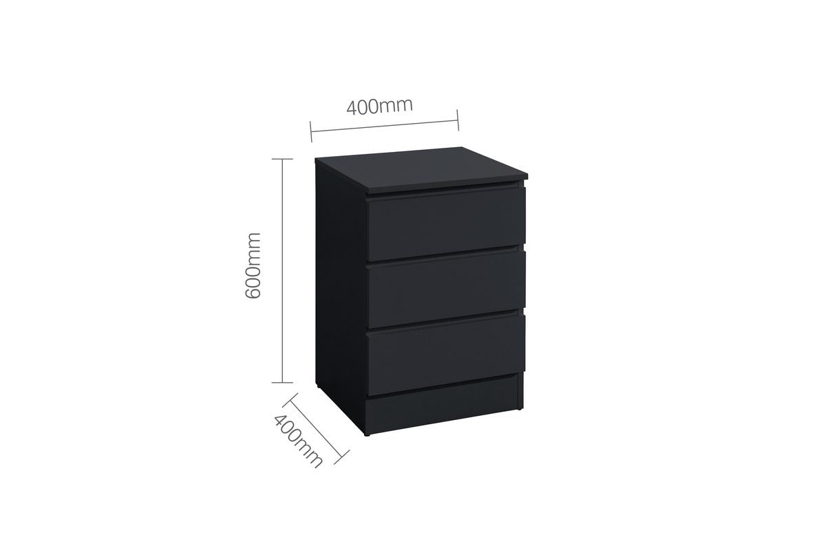 Oslo Black 3 Drawer Bedside