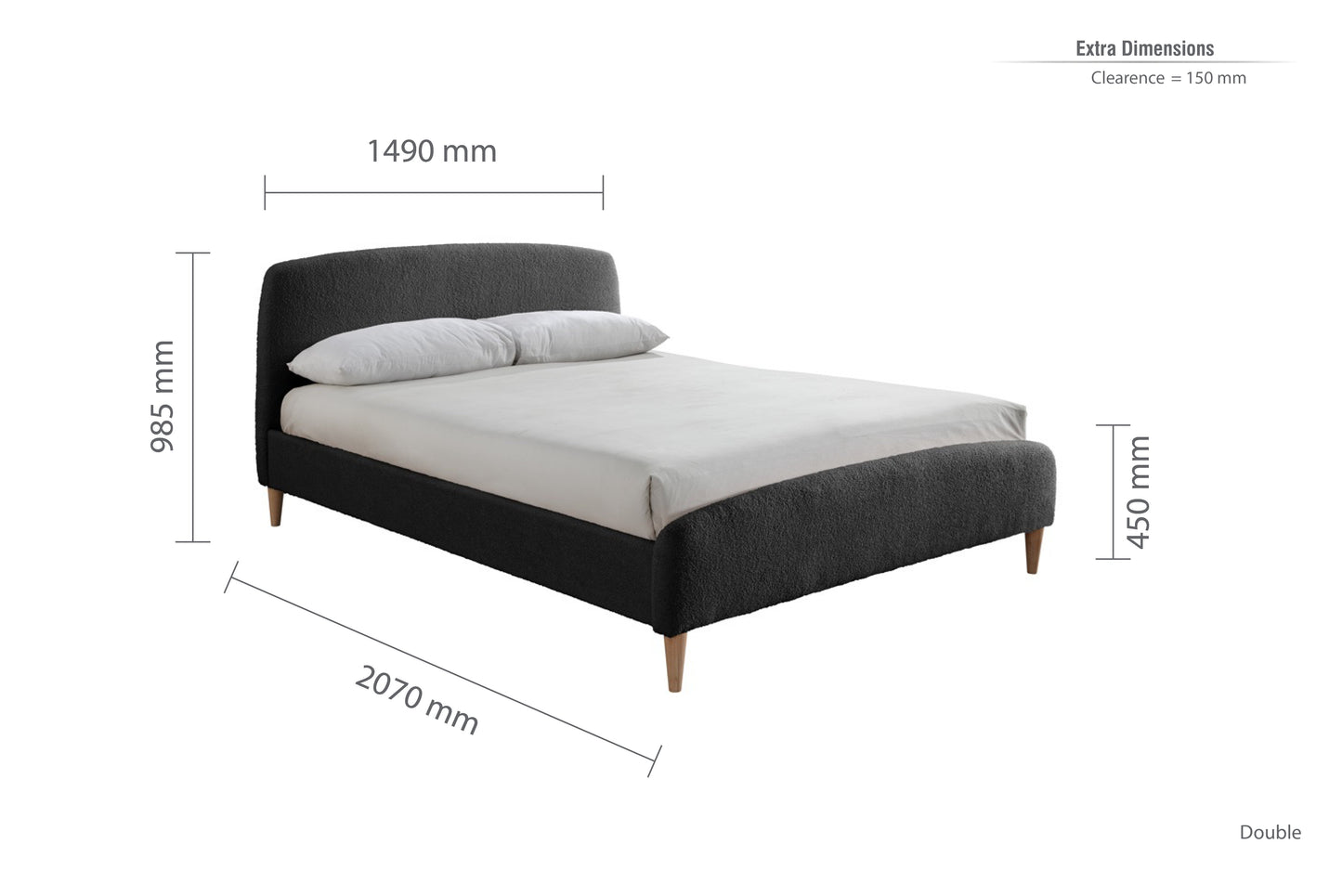 Otley Boucle Fabric Charcoal Double Bed + Heaven Double Mattress