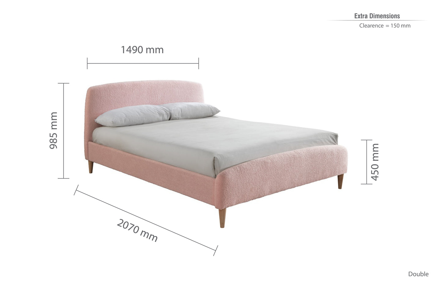 Otley Boucle Fabric Blush Pink Double Bed + Heaven Double Mattress