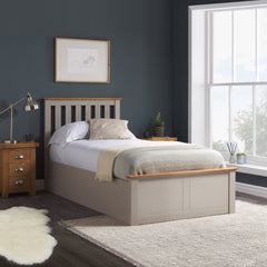 Pheonix Pearl Grey Ottoman Single Bed + Single Comfort Mattress
