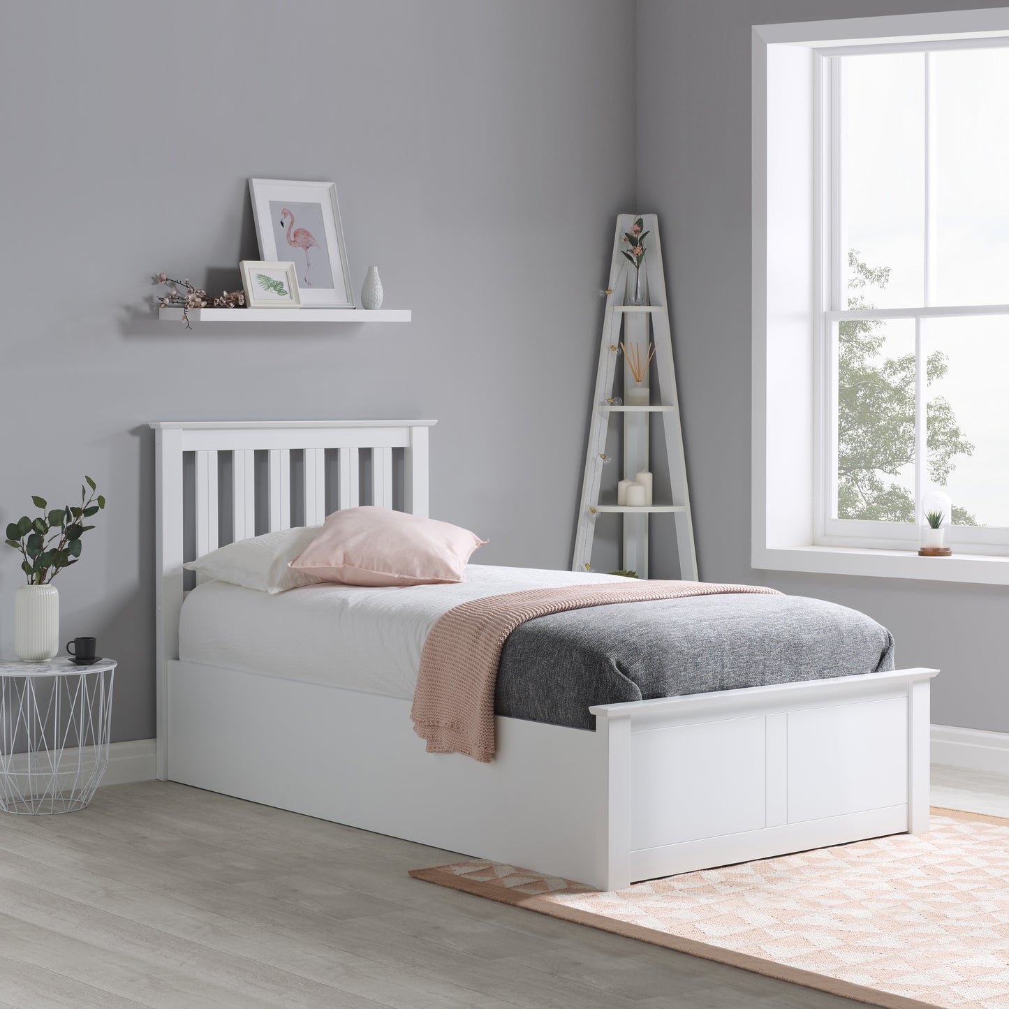 Phoenix White Single Ottoman Bed