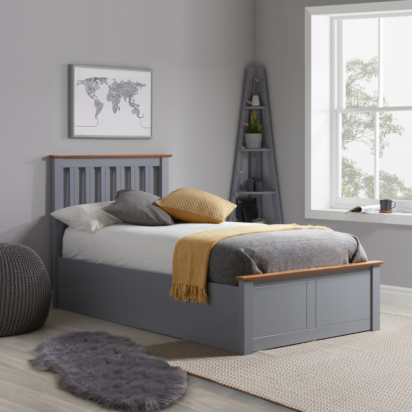 Phoenix Stone Grey Single Ottoman Bed