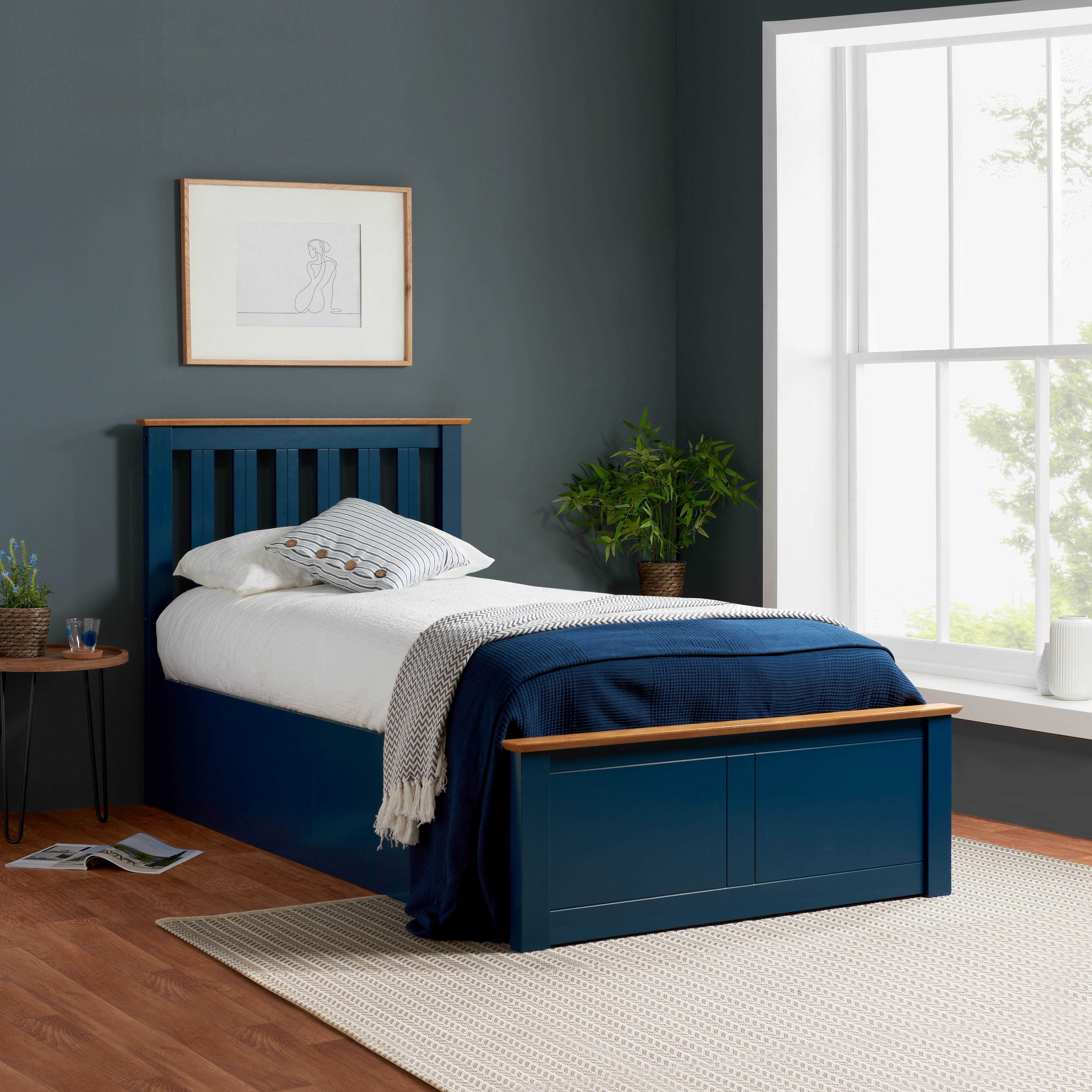 Pheonix Navy Blue Ottoman Single Bed