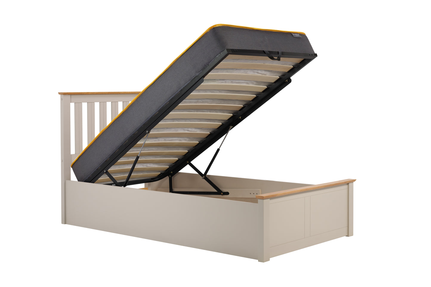 Pheonix Pearl Grey Ottoman Single Bed + Single Comfort Mattress