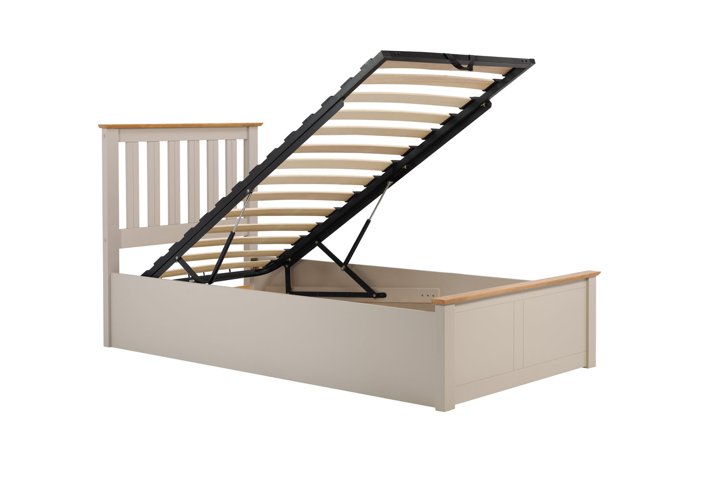 Pheonix Pearl Grey Ottoman Single Bed + Single Comfort Mattress