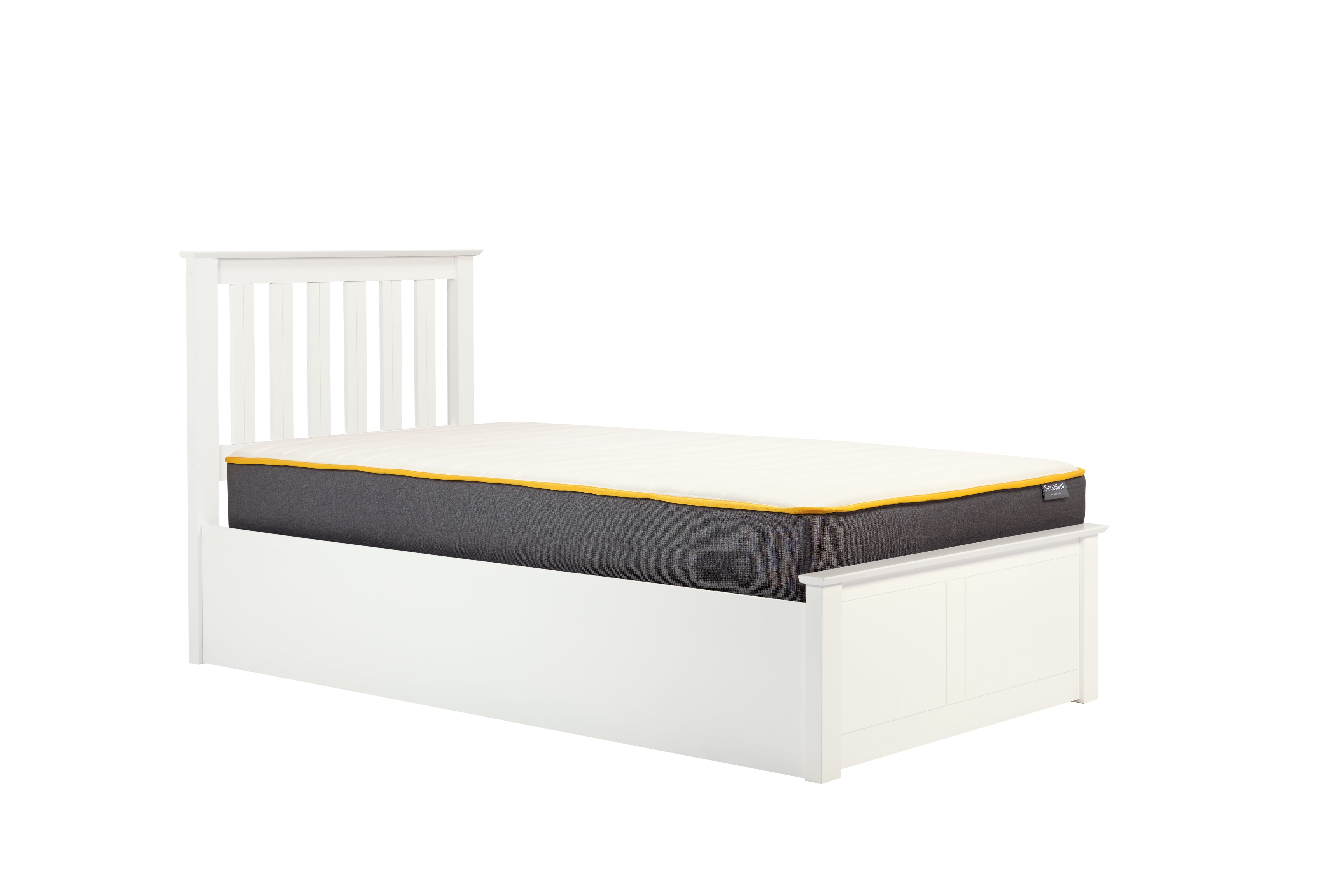 Pheonix White Ottoman Single Bed + Single Comfort Mattress