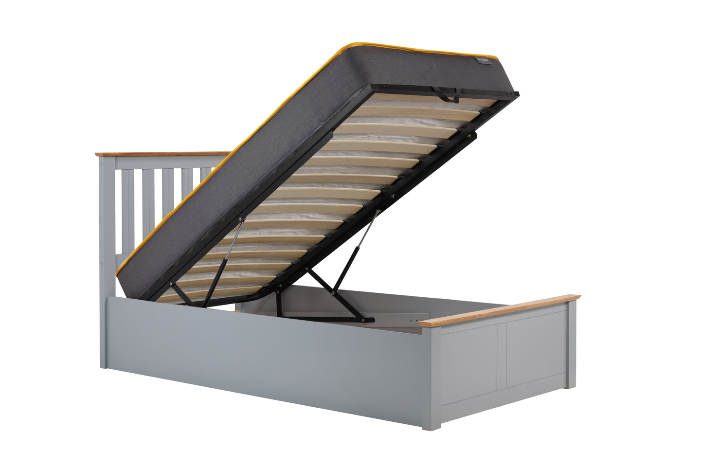 Pheonix Stone Grey Ottoman Storage Single Bed + Comfort Single Mattress