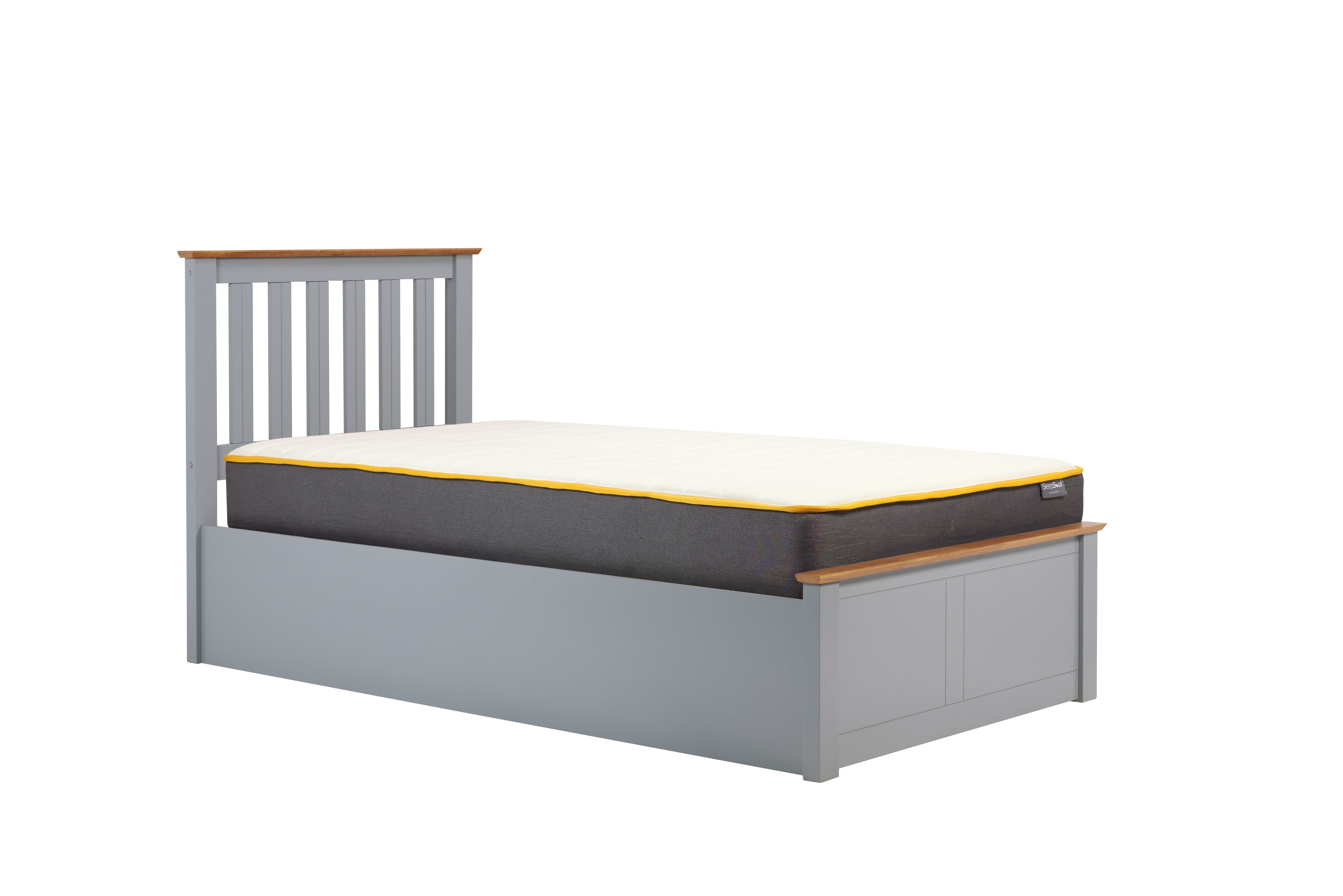 Pheonix Stone Grey Single Ottoman Bed + Single Comfort Mattress