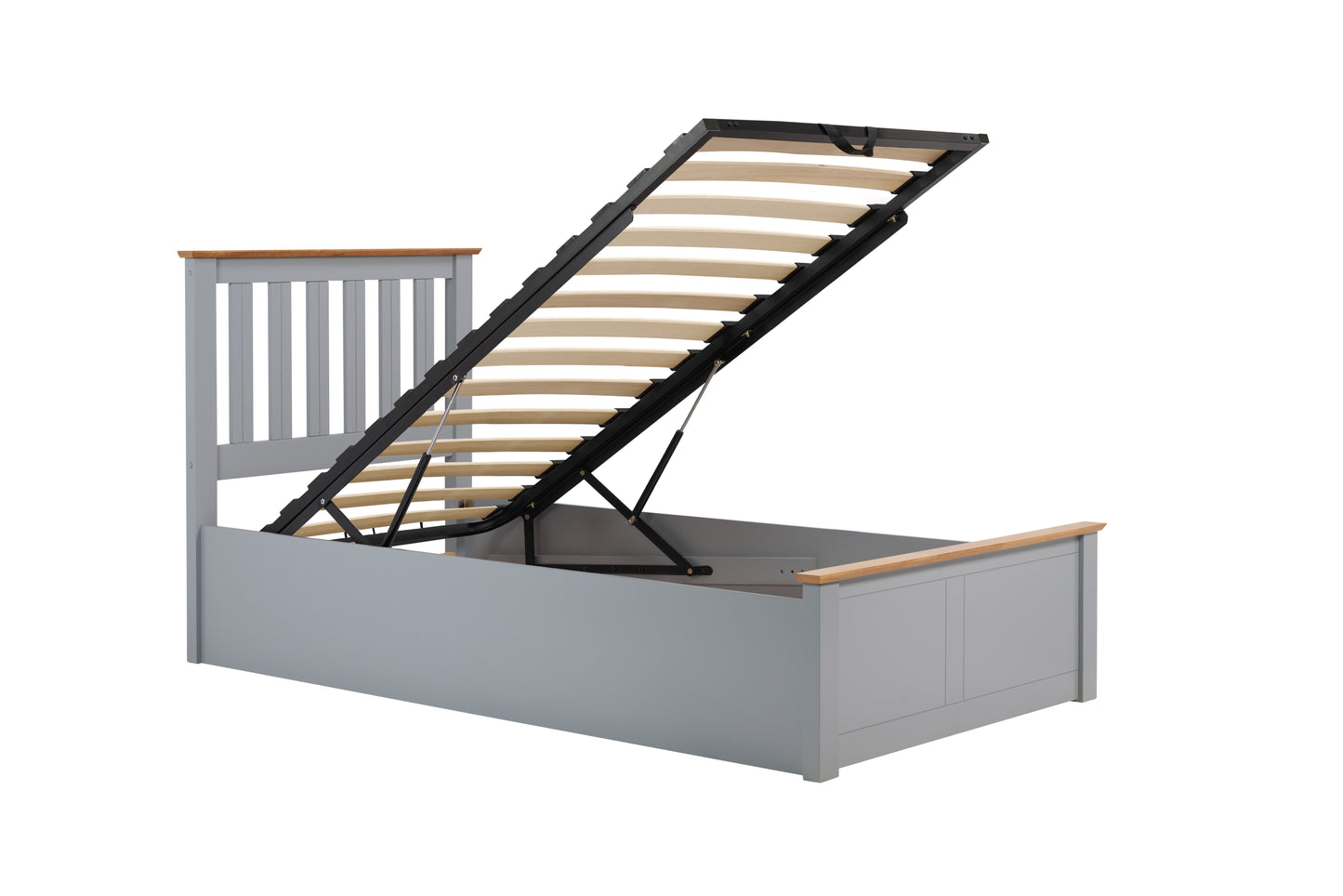 Pheonix Stone Grey Ottoman Storage Single Bed + Comfort Single Mattress