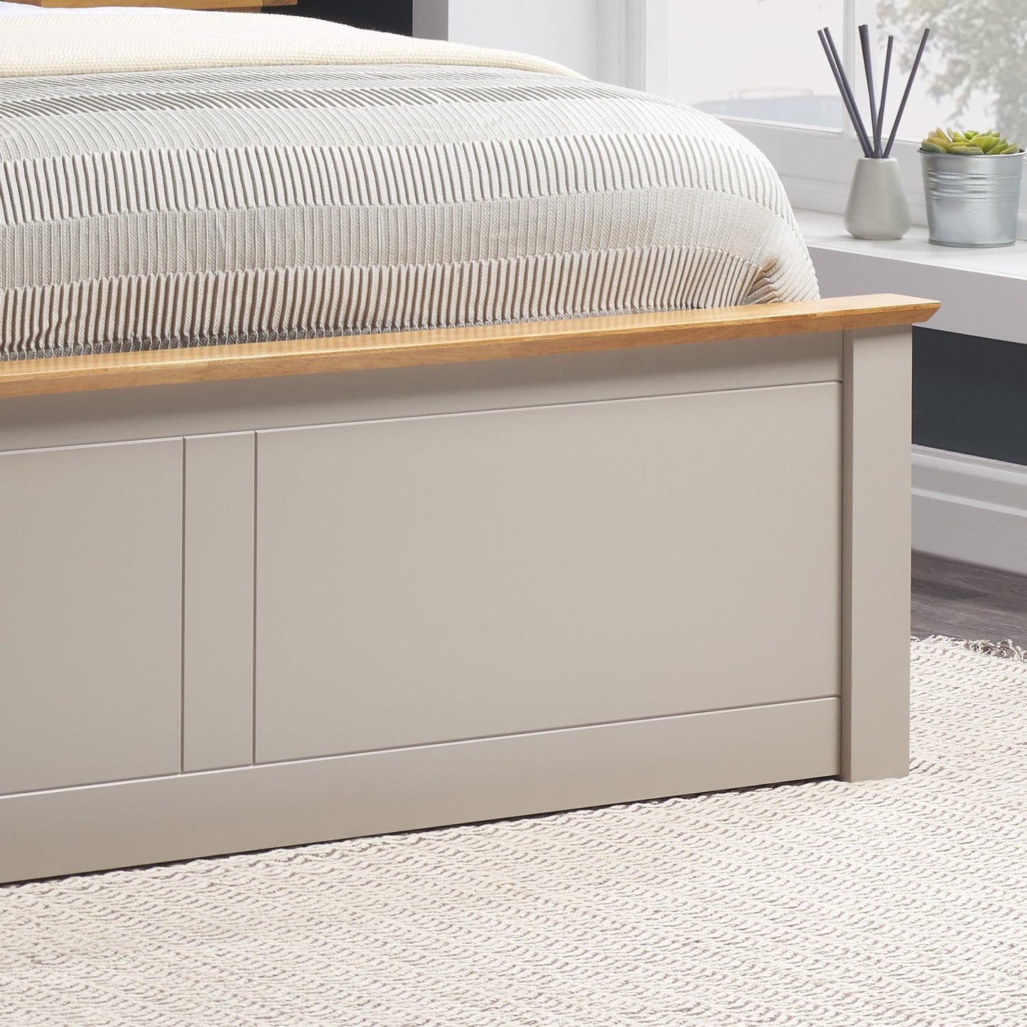 Pheonix Pearl Grey Ottoman Small Double Bed + Comfort Small Double Mattress