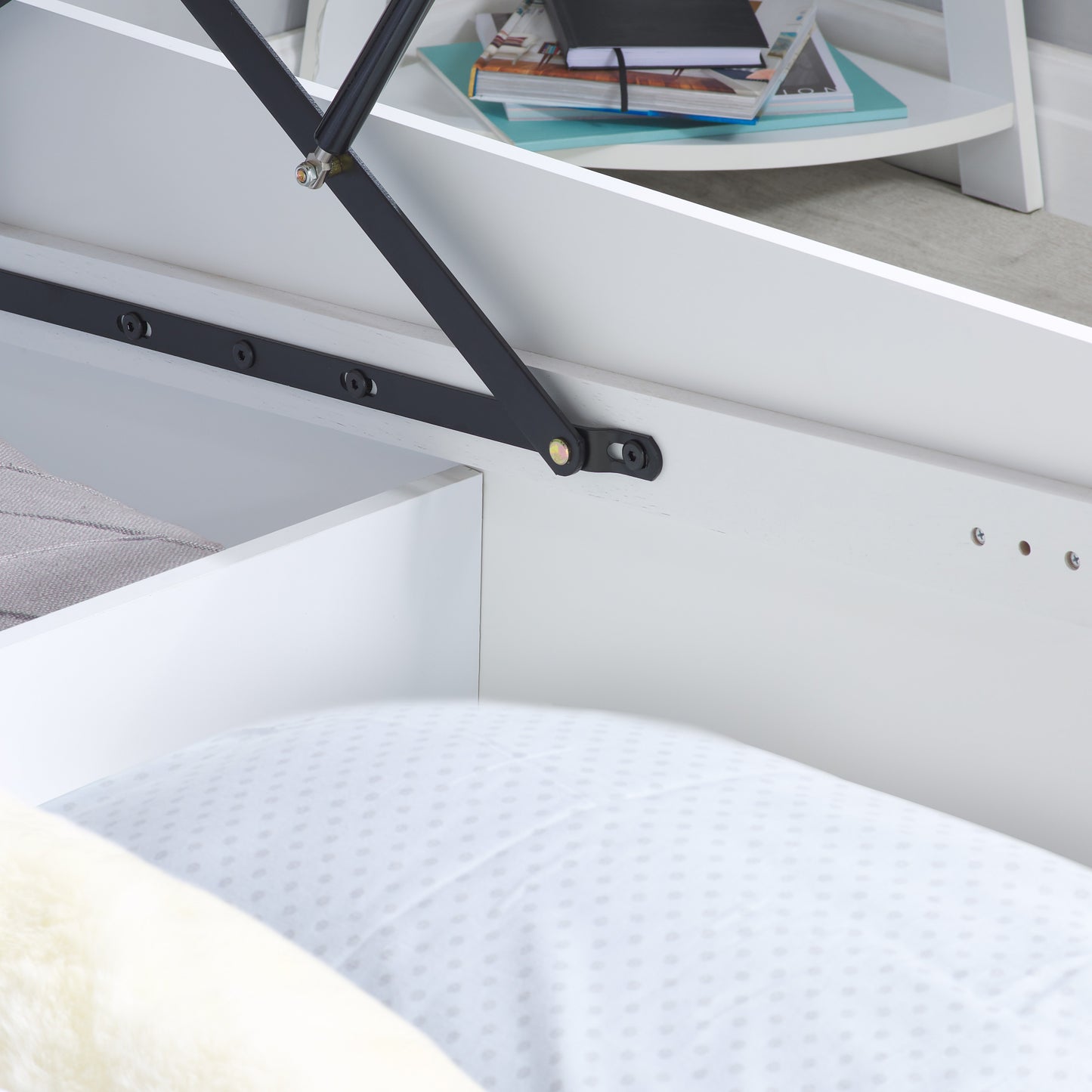 Pheonix White Ottoman Single Bed + Single Comfort Mattress