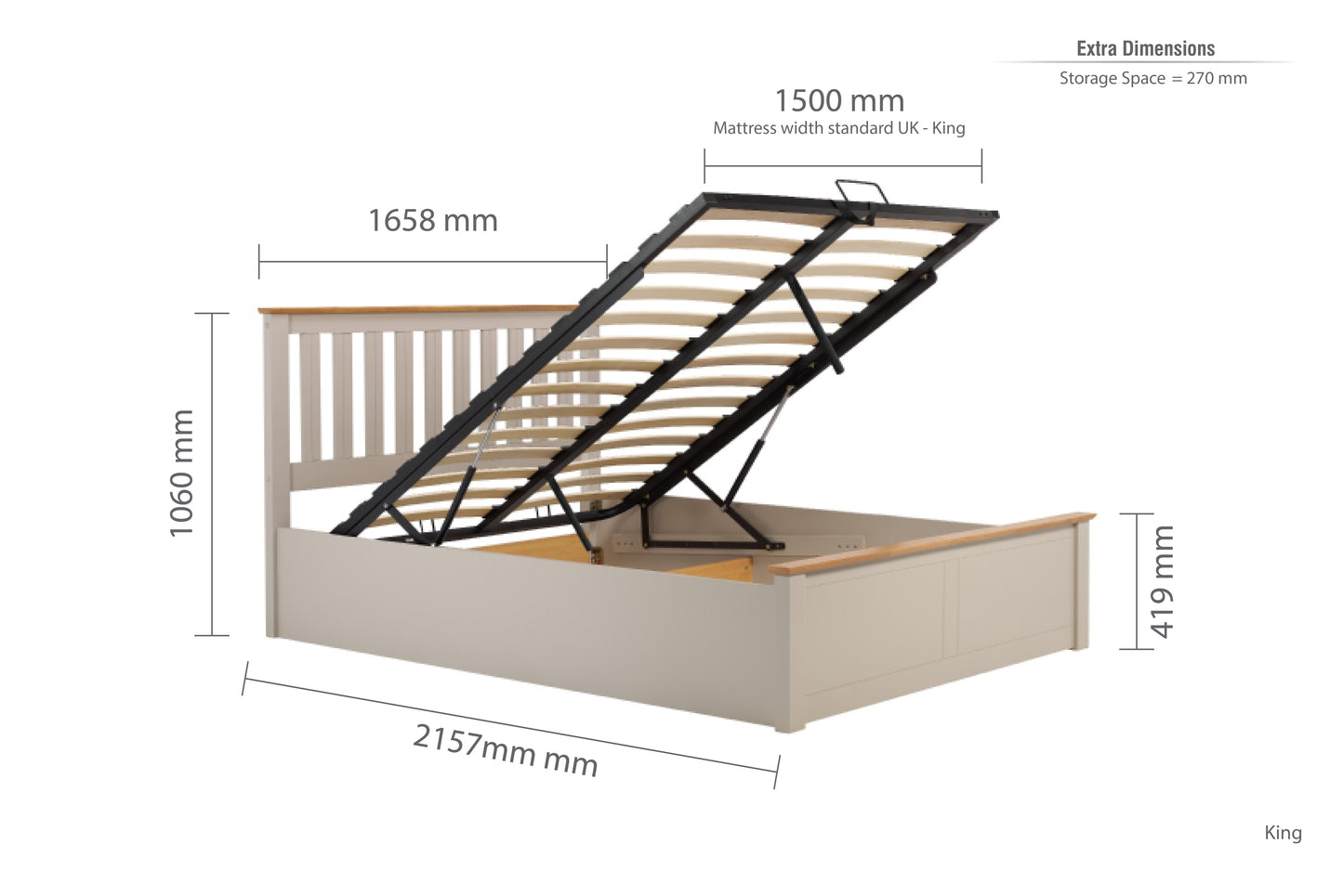 Pheonix Pearl Grey Ottoman King Bed + Comfort King Mattress