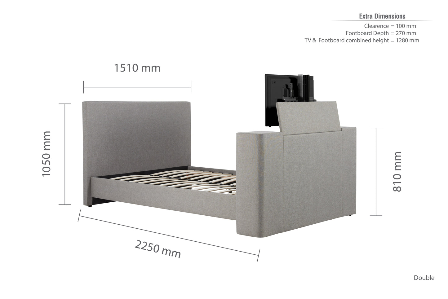 Plaza Grey Double TV Bed