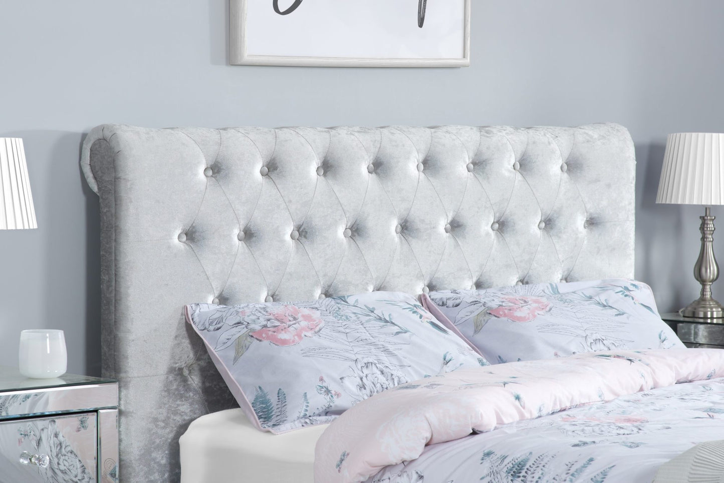 Zienna Steel Crush Vevlet Fabric Small Double Bed + Comfort Small Double Mattress