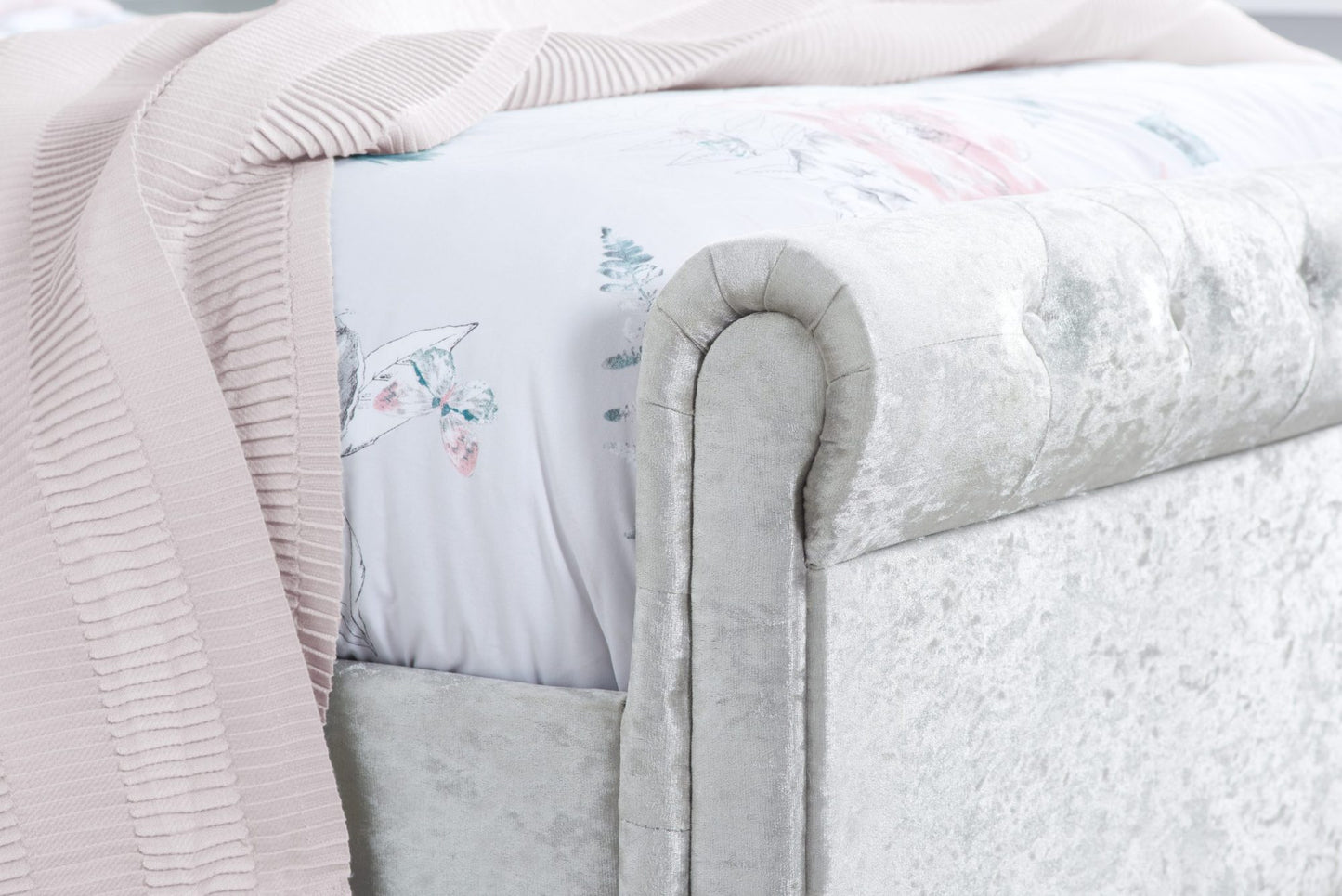 Zienna Steel Crush Vevlet Fabric Small Double Bed + Comfort Small Double Mattress