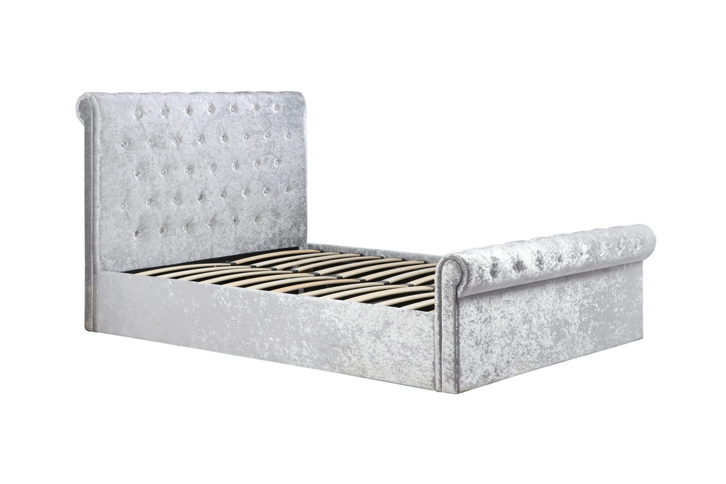 Zienna Side Ottoman Steel Crush Velvet King Bed + Comfort King Mattress