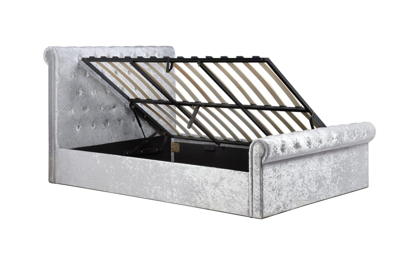 Zienna Side Ottoman Steel Crush Velvet King Bed + Comfort King Mattress