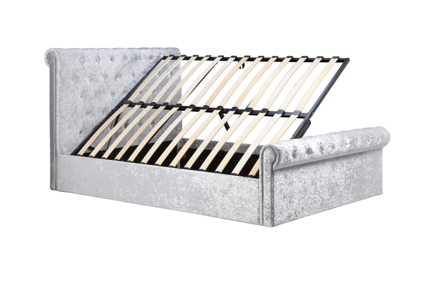 Zienna Side Ottoman Steel Crush Velvet King Bed + Comfort King Mattress