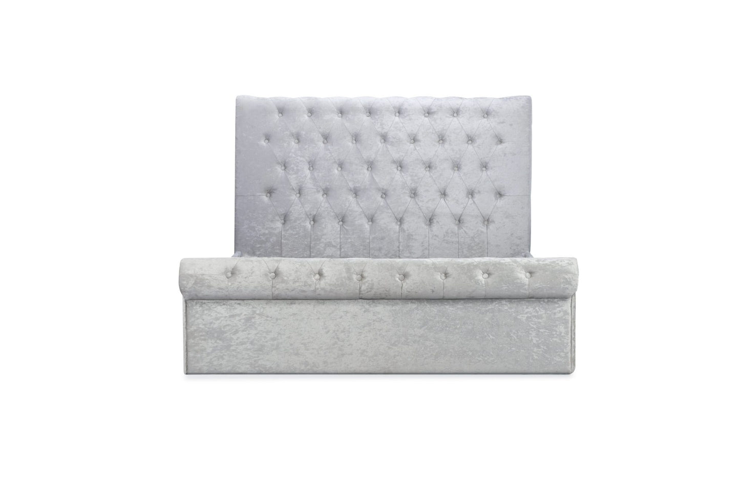 Zienna Side Ottoman Steel Crush Velvet King Bed + Comfort King Mattress