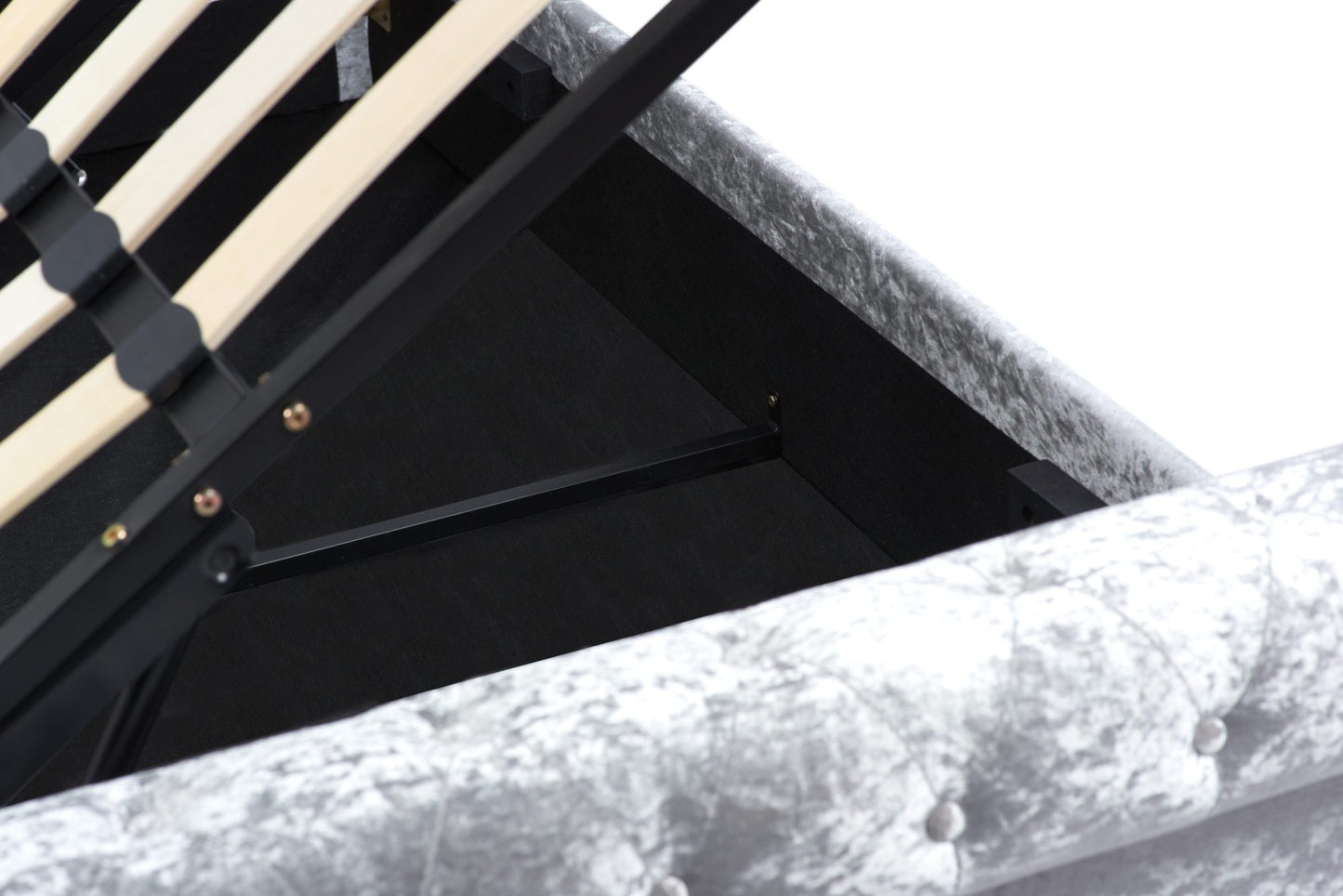 Zienna Side Ottoman Steel Crush Velvet King Bed + Comfort King Mattress