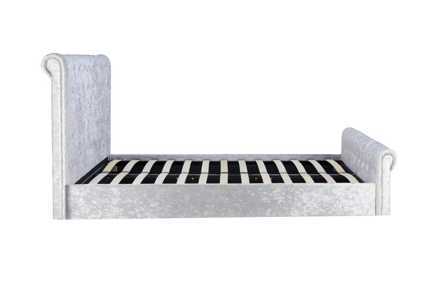 Zienna Side Ottoman Steel Crush Velvet King Bed + Comfort King Mattress