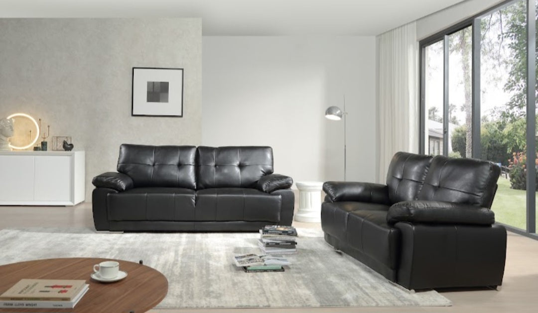 Sienna Black Leather Contemporary 3+2 Seater Sofa Set