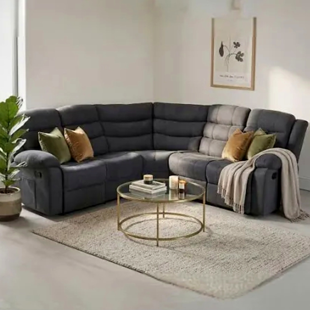 Selina Grey Fabric Manuel Recliner 5 Seater Corner Sofa