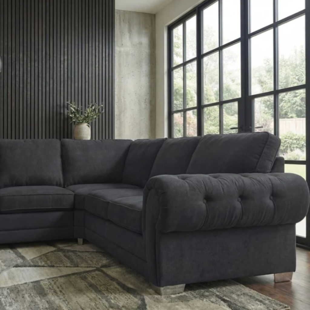 Serona Black Fabric Full Back Corner Sofa