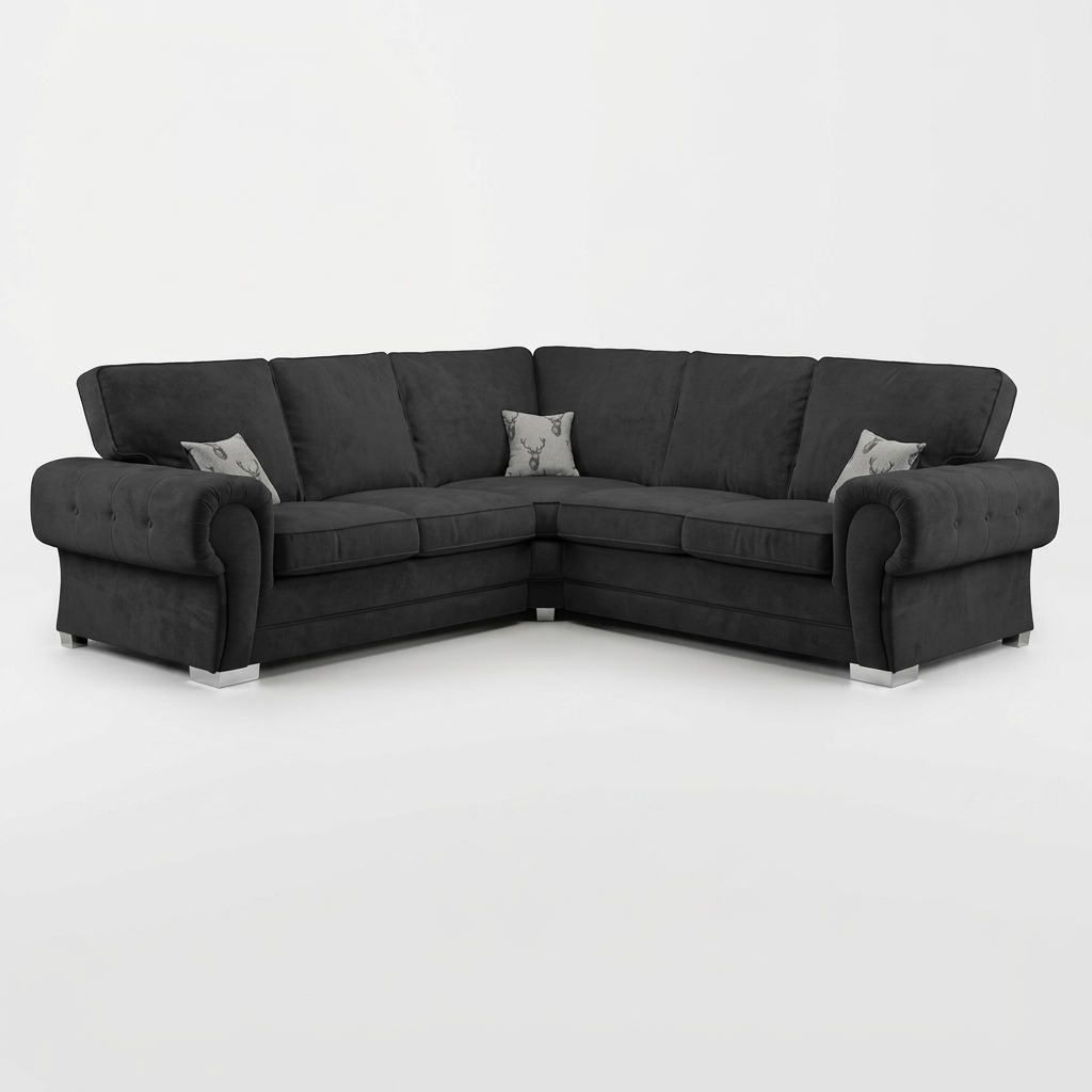 Serona Black Fabric Full Back Corner Sofa