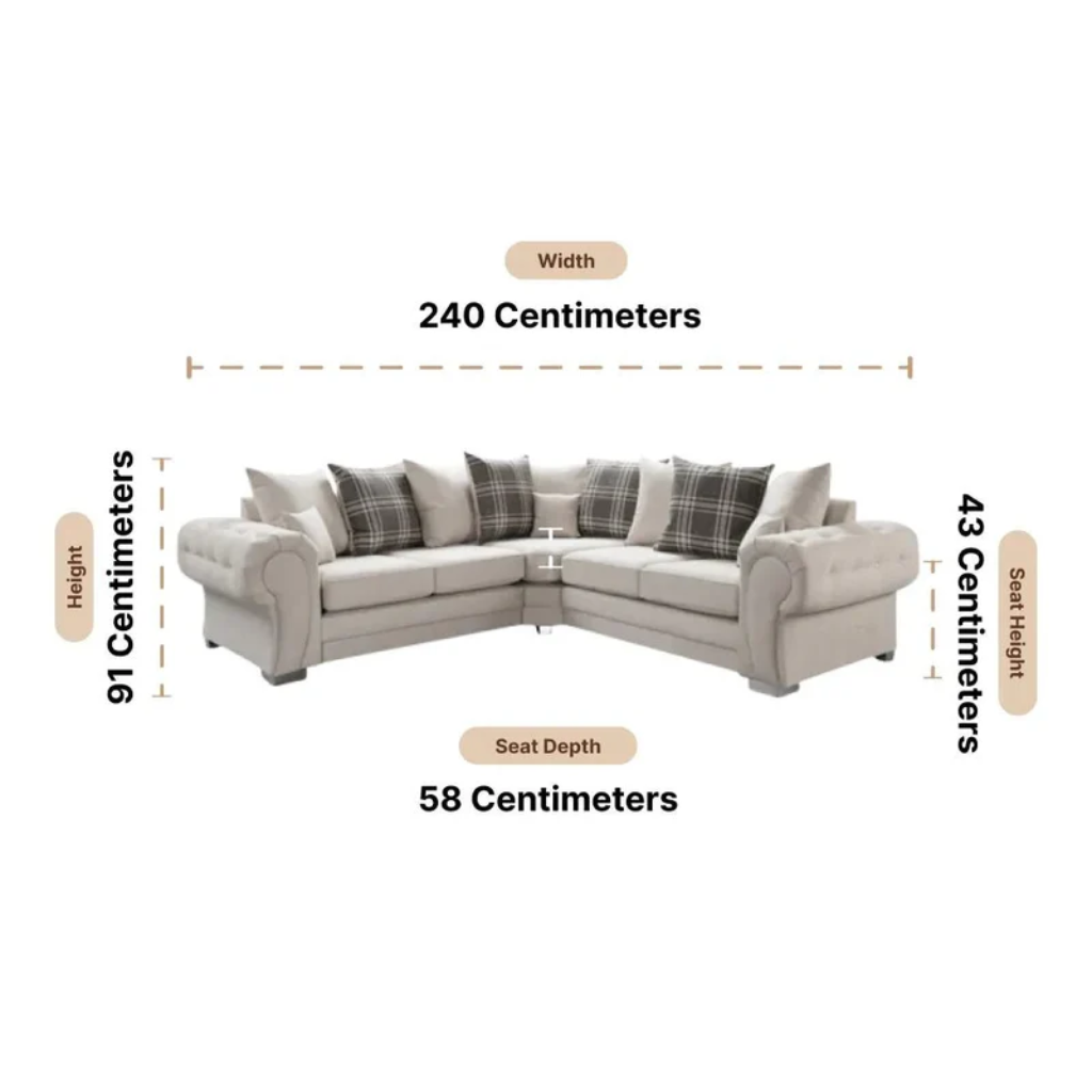 Serona Cancun Beige Fabric Scatter Cushions 5 Seater Sofa
