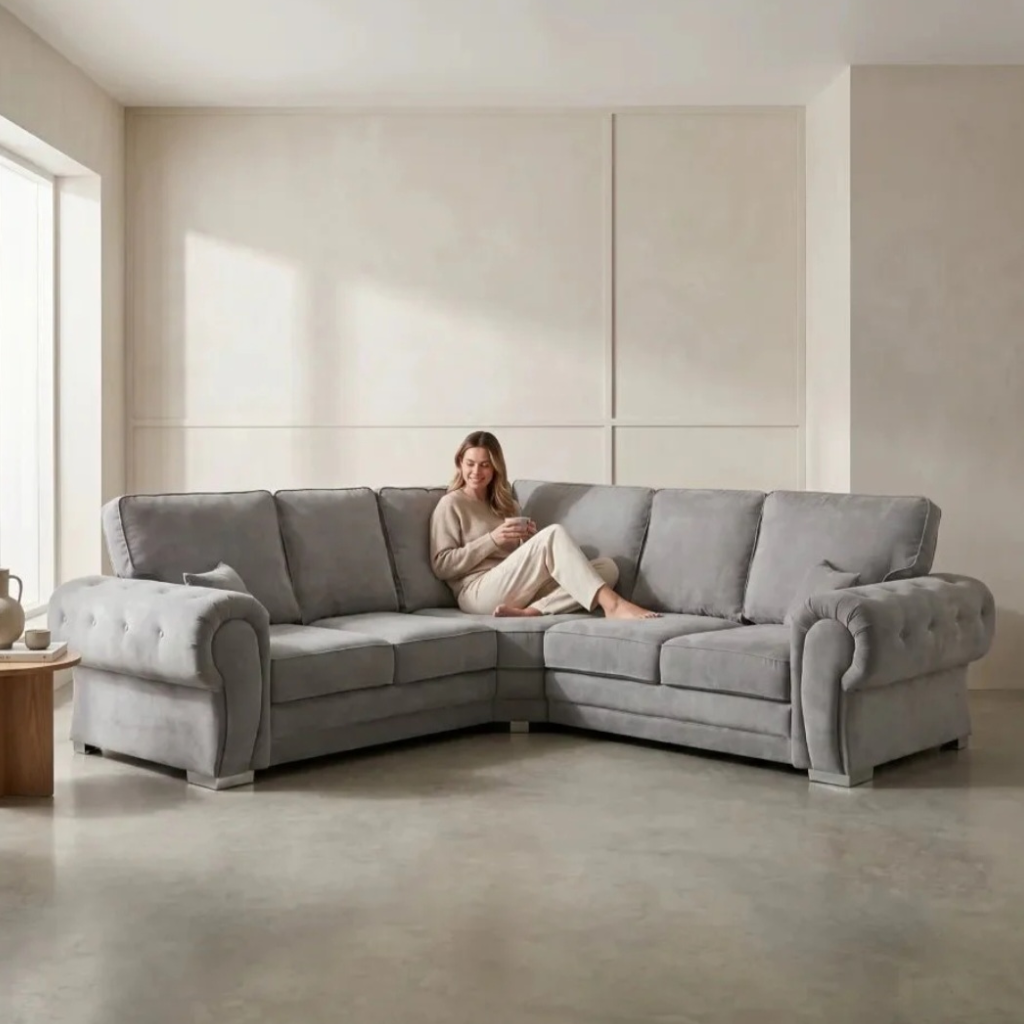 Serona Grey Fabric Full Back Corner Sofa