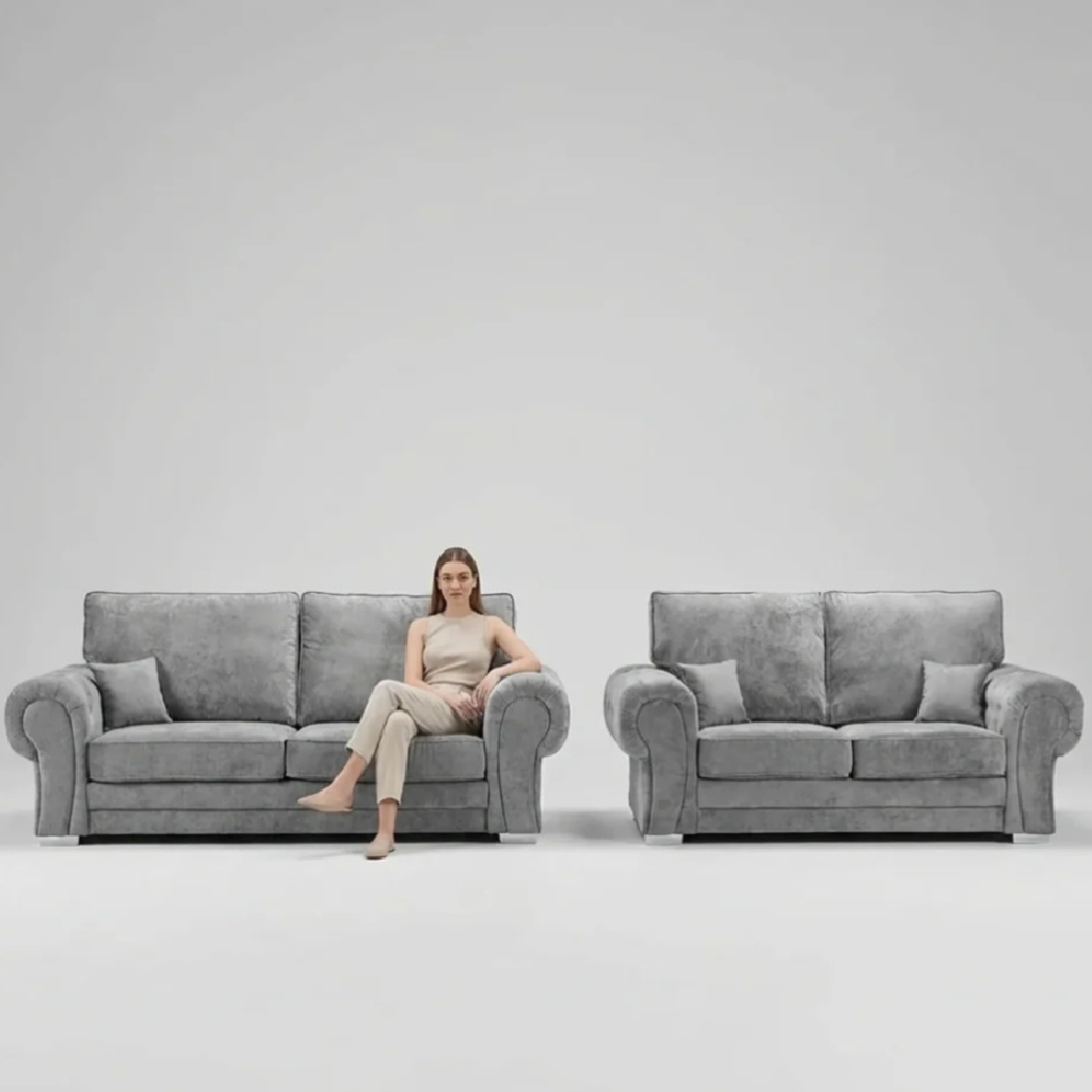 Serona Grey Fabric High Back 3+2 Sofa Set