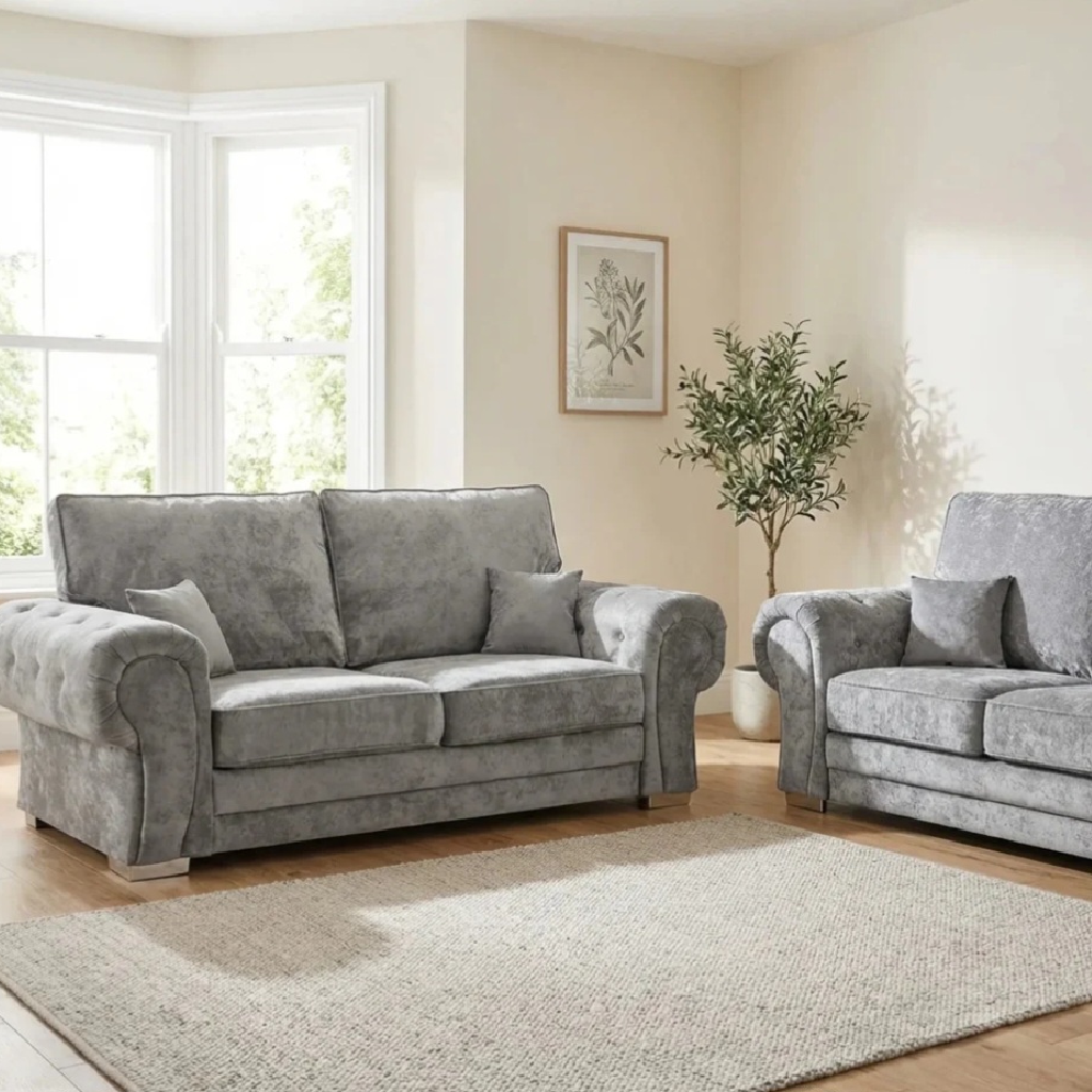 Serona Grey Fabric High Back 3+2 Sofa Set